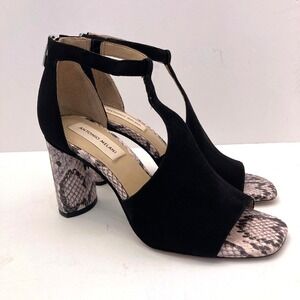 Antonio Melani Hilloray Heels T-Strap Sandal Snake Black Suede Leather Women 7.5